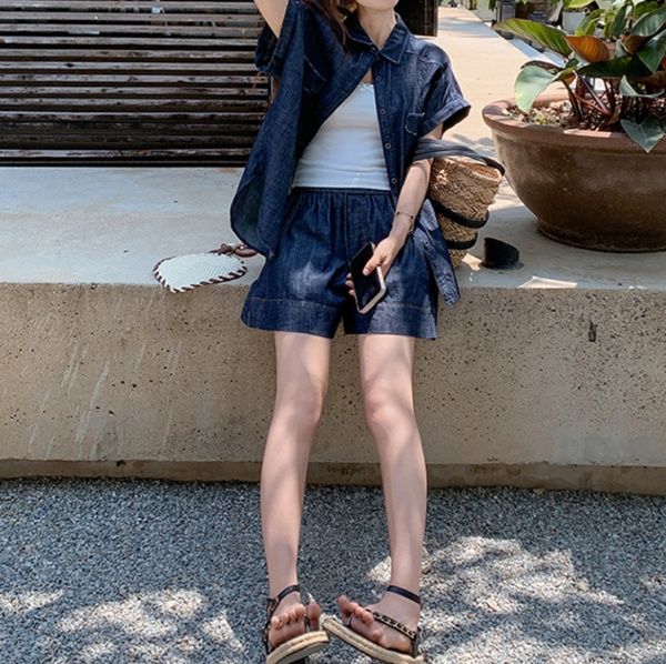 デニムセットアップ リゾート風ゆったりデニム上下セット