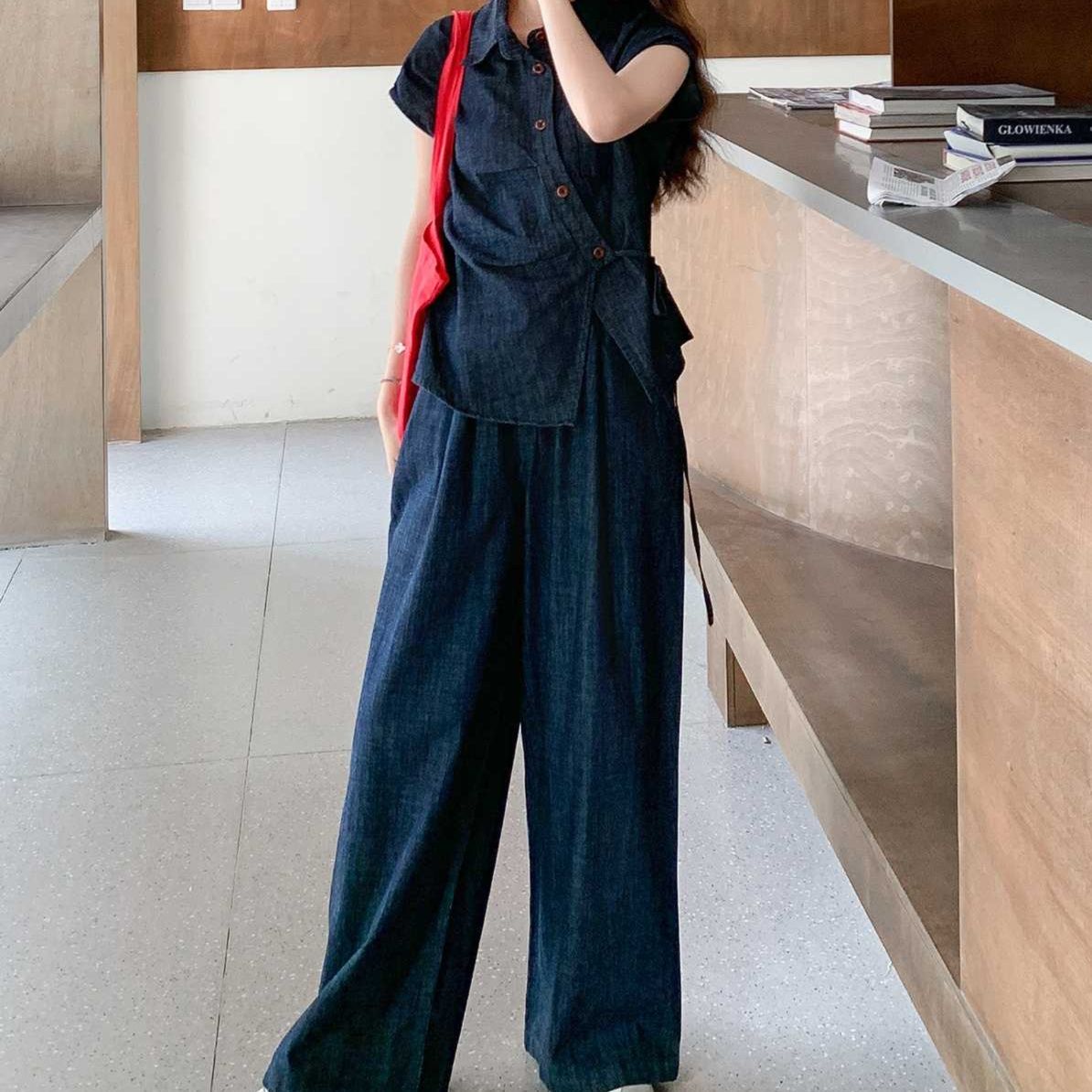 デニムセットアップ 涼やかサイドタイデニムシャツセットアップ