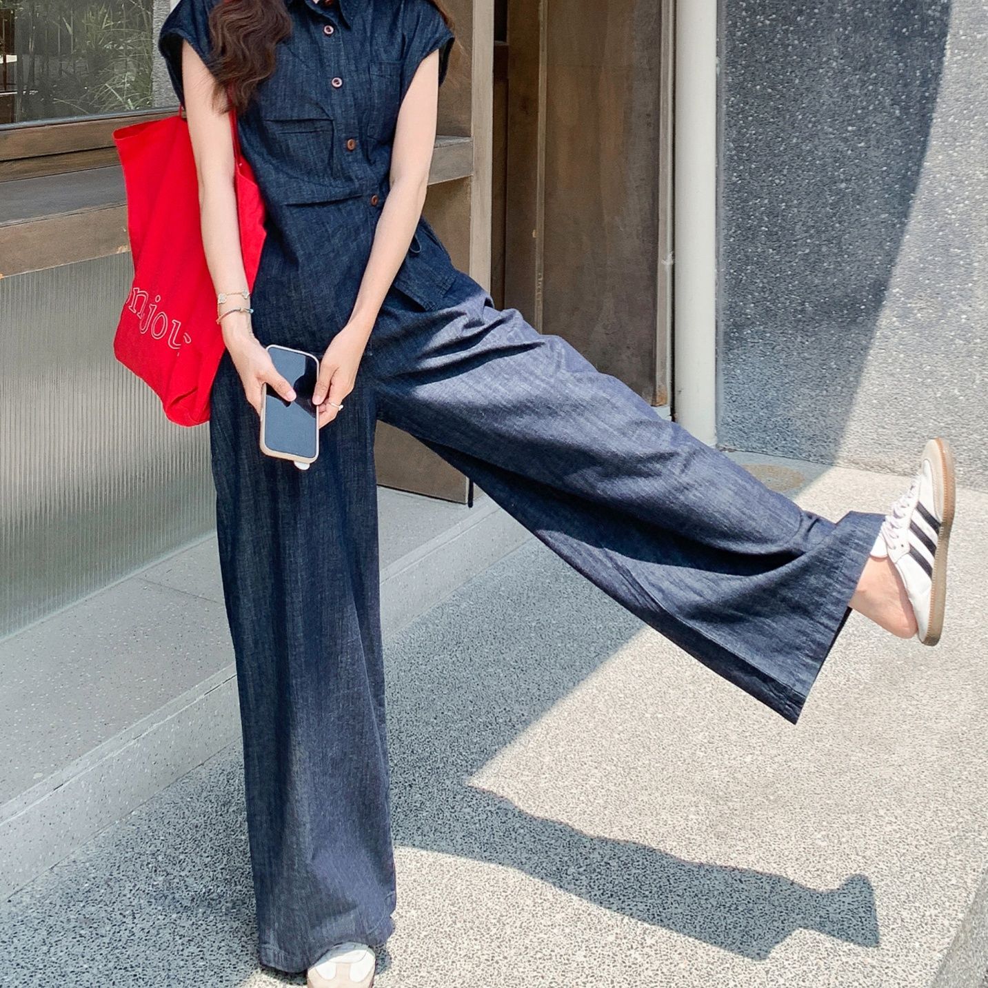 デニムセットアップ 涼やかサイドタイデニムシャツセットアップ