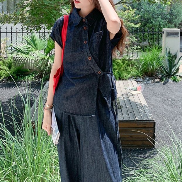 デニムセットアップ 涼やかサイドタイデニムシャツセットアップ