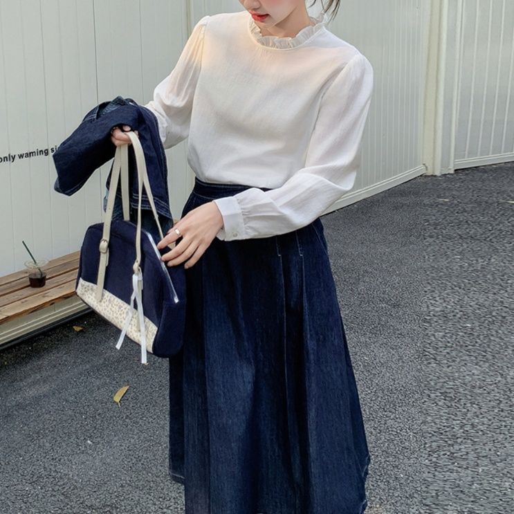 デニムセットアップ レトロ調ベスト ロングスカートセット