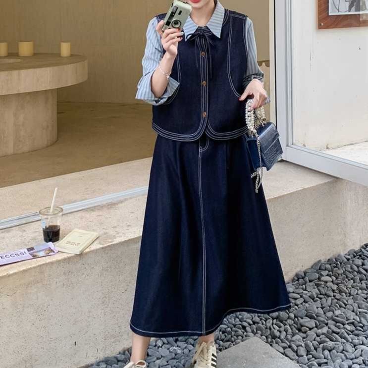 デニムセットアップ レトロシックなデニムベスト＆スカート