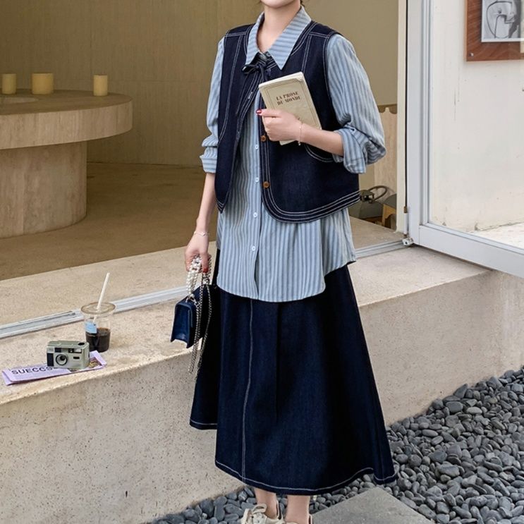 デニムセットアップ レトロシックなデニムベスト＆スカート