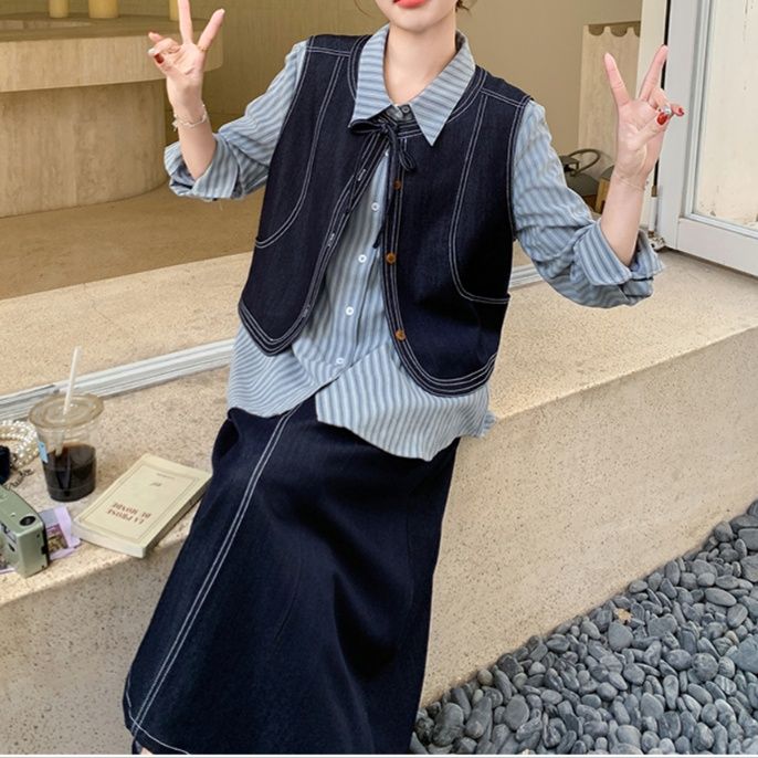 デニムセットアップ レトロシックなデニムベスト＆スカート