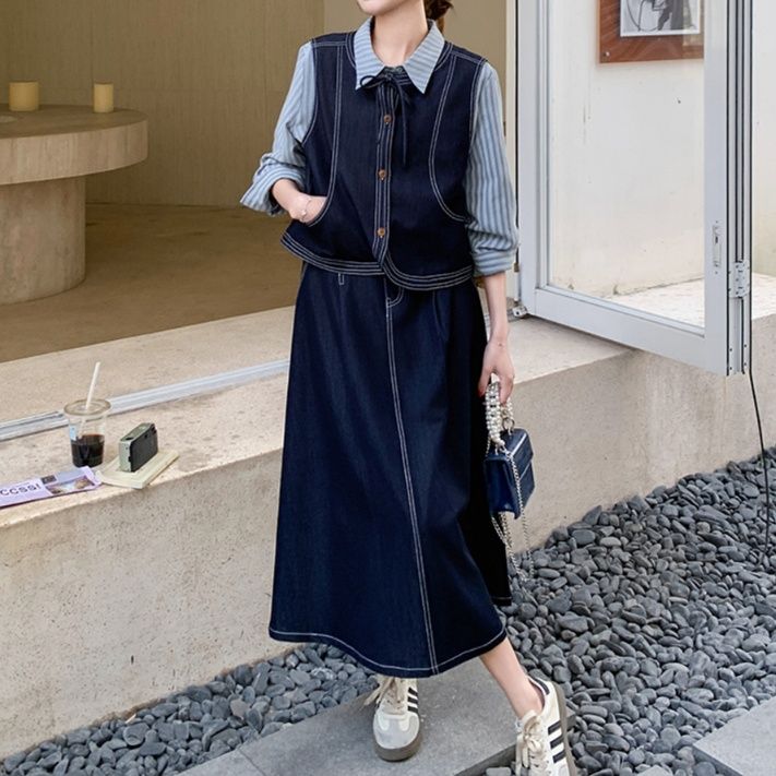 デニムセットアップ レトロシックなデニムベスト＆スカート