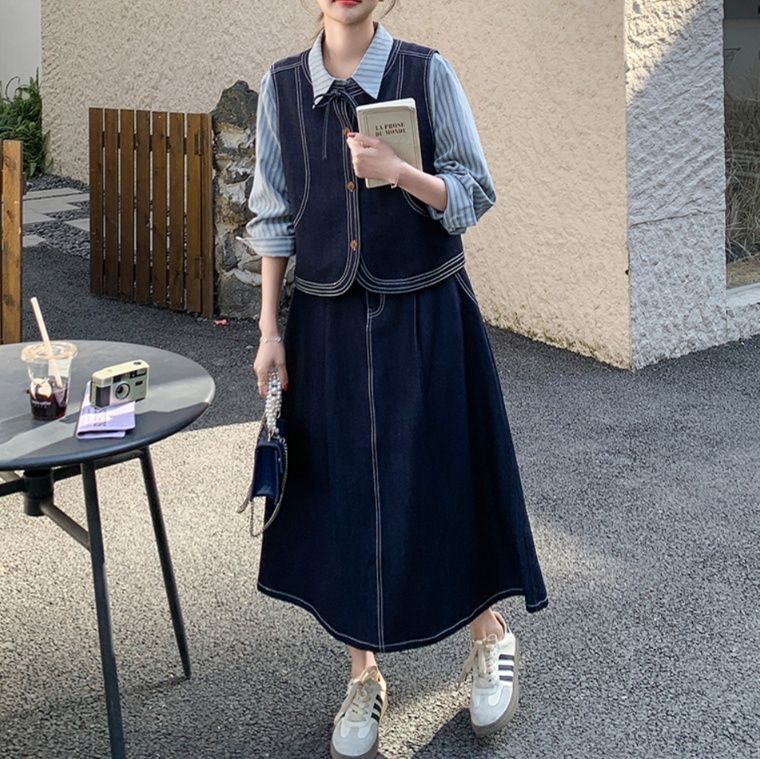 デニムセットアップ レトロシックなデニムベスト＆スカート