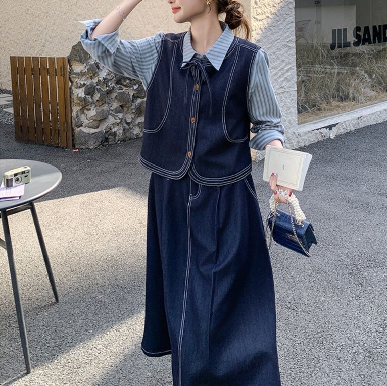 デニムセットアップ レトロシックなデニムベスト＆スカート