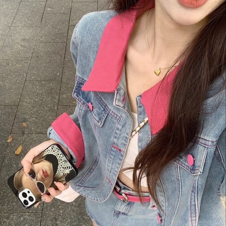 デニムセットアップ 配色襟デニムジャケット＆スカート