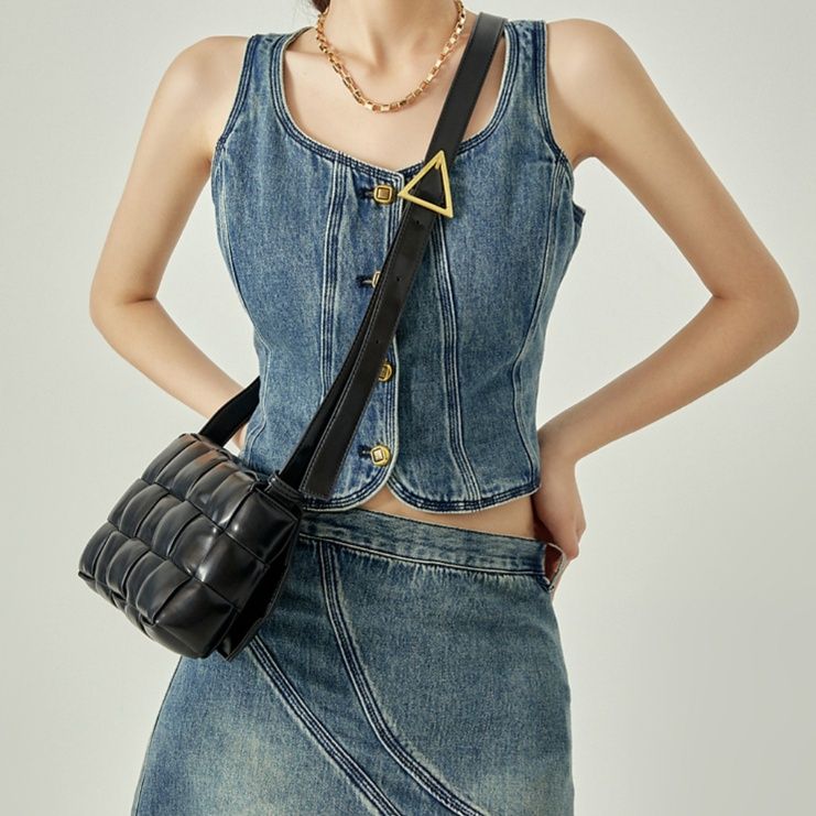 デニムセットアップ 金ボタンデニムトップス＆スカート