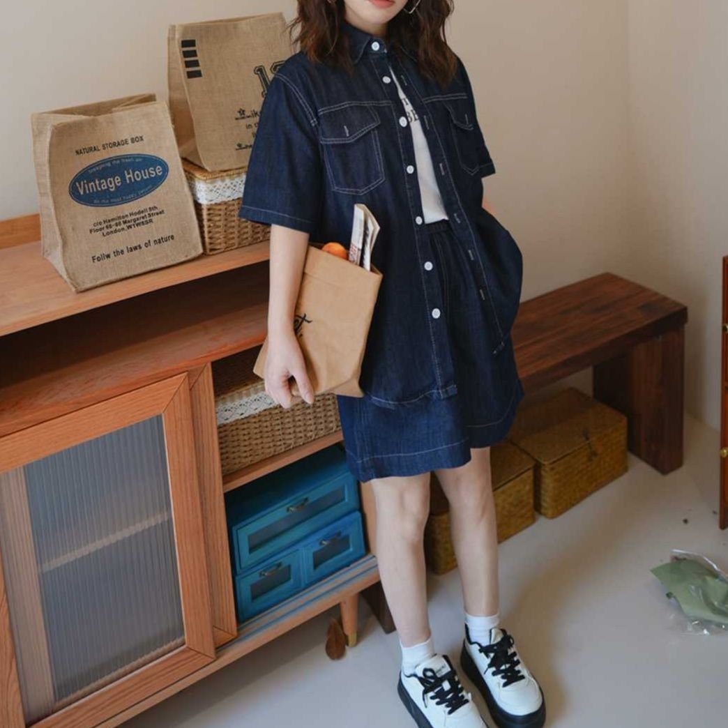 デニムセットアップ こなれ感ポケット付きデニム上下セット