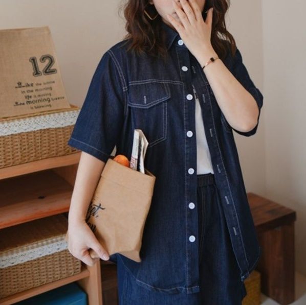 デニムセットアップ こなれ感ポケット付きデニム上下セット