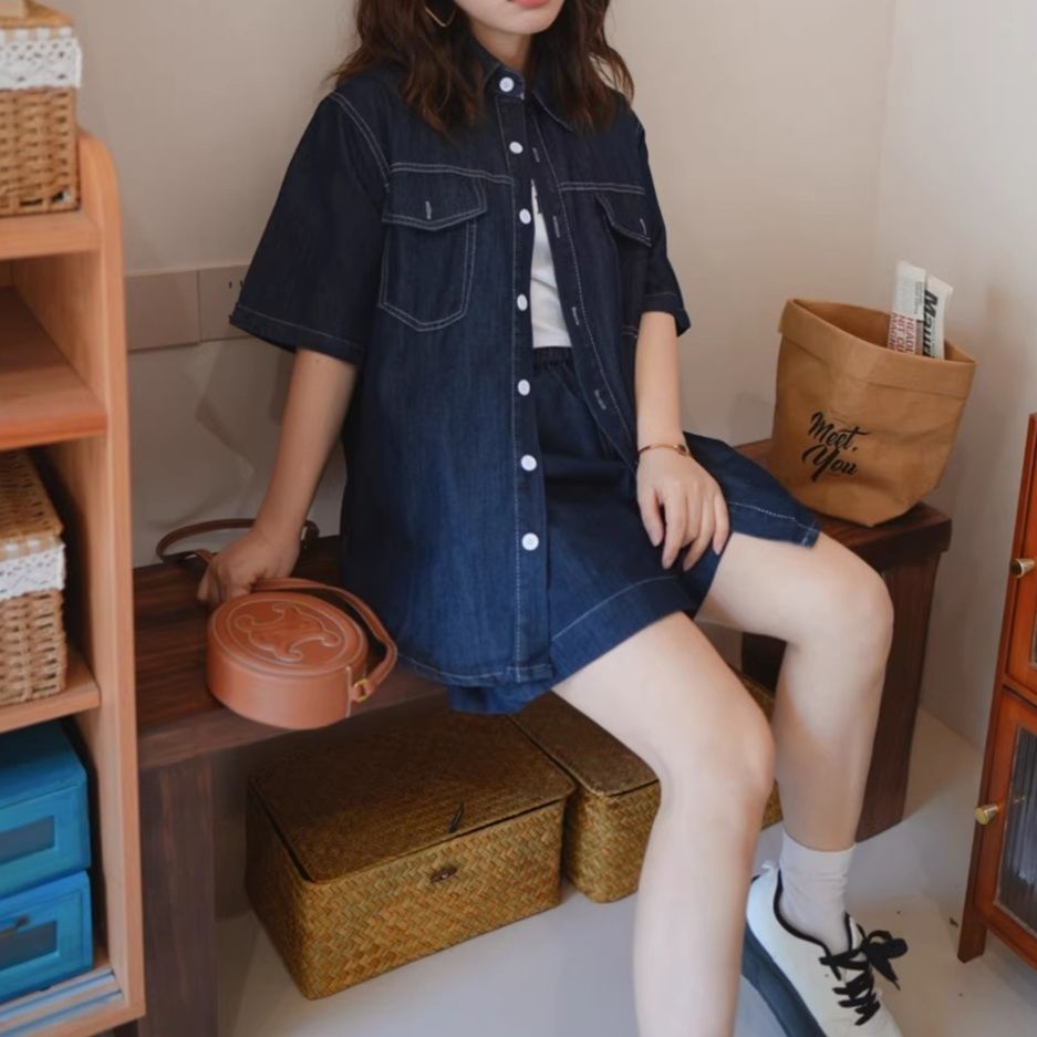 デニムセットアップ こなれ感ポケット付きデニム上下セット