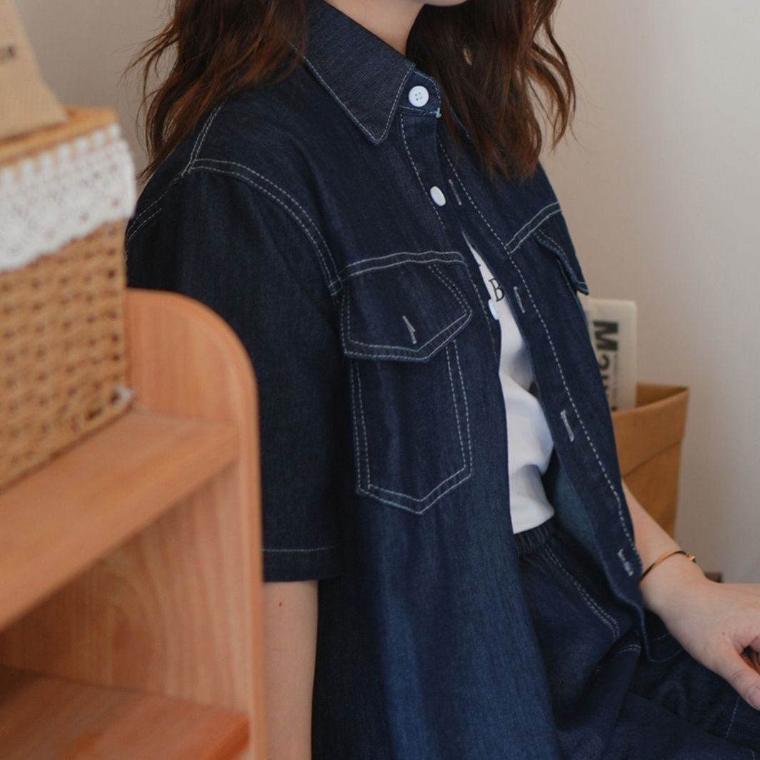 デニムセットアップ こなれ感ポケット付きデニム上下セット
