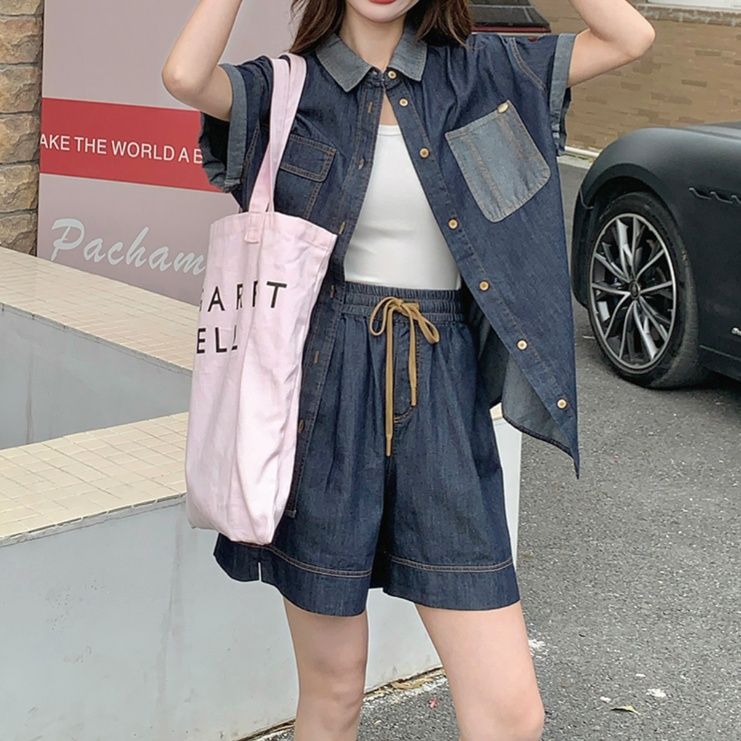 デニムセットアップ ポケット付きリラックスデニムセット