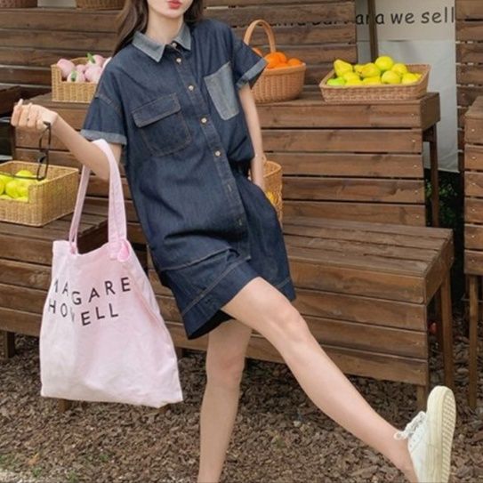 デニムセットアップ ポケット付きリラックスデニムセット