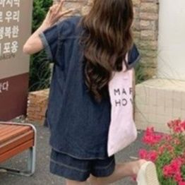 デニムセットアップ ポケット付きリラックスデニムセット