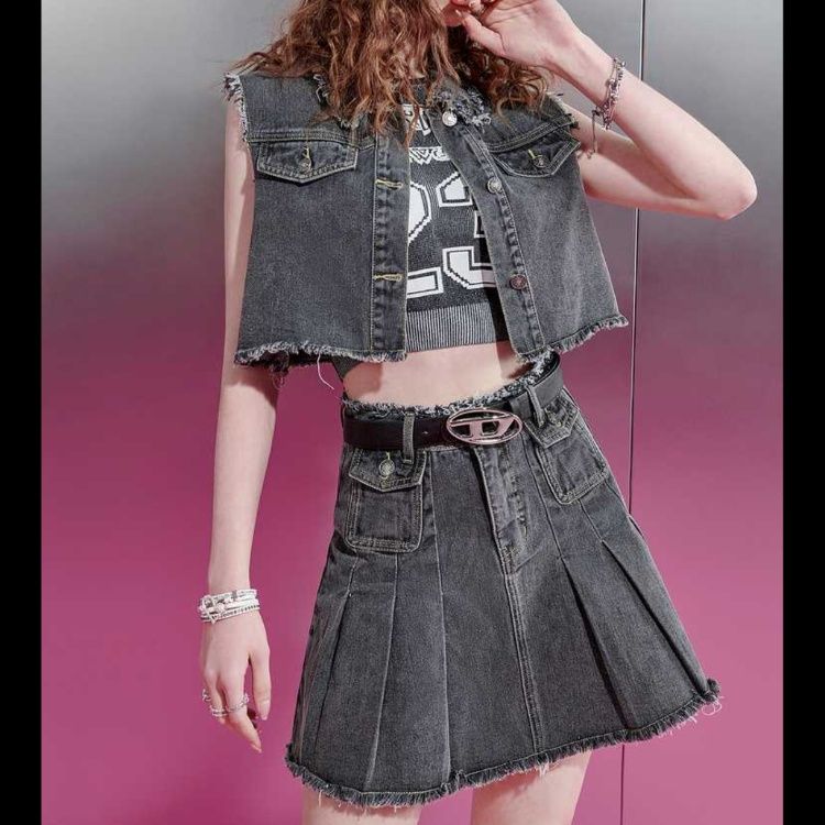 デニムセットアップ ストリートプリーツミニスカートセット