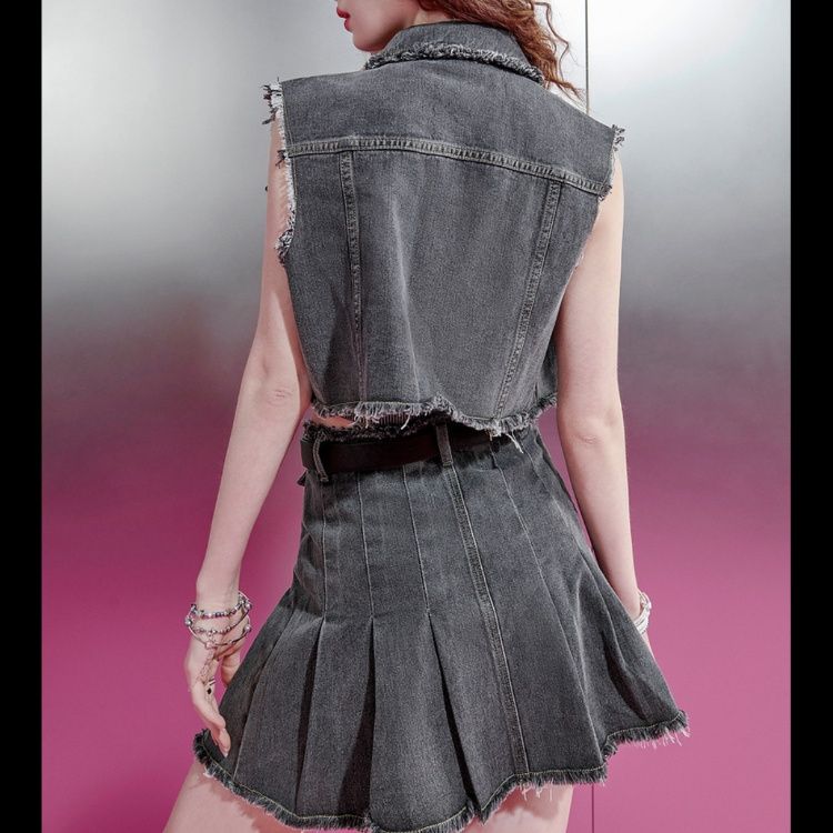 デニムセットアップ ストリートプリーツミニスカートセット