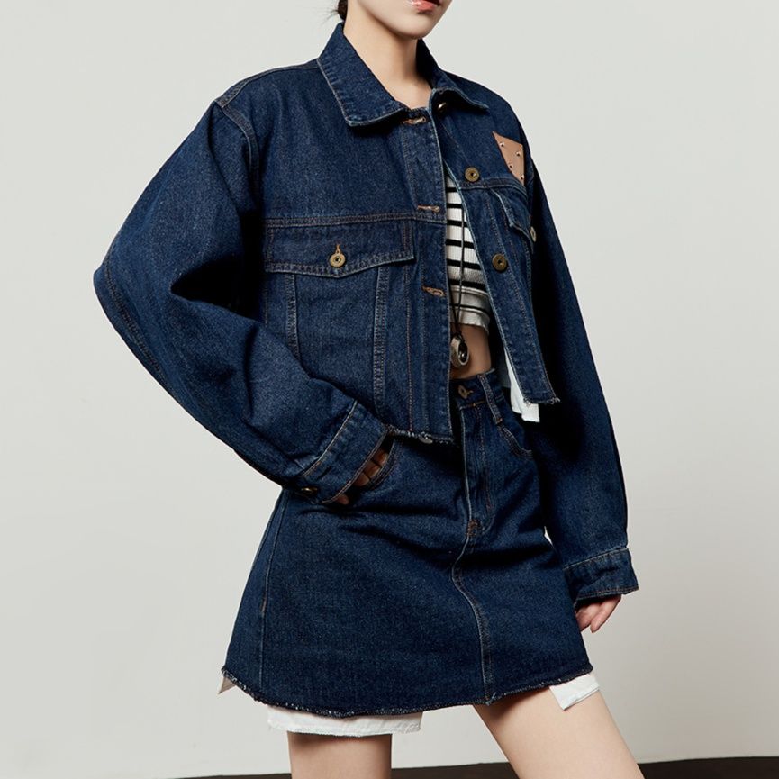 デニムセットアップ クロップド丈ジャケットスカートセット