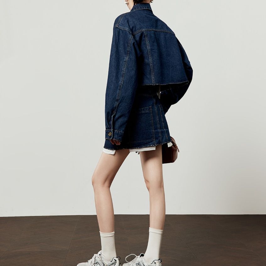 デニムセットアップ クロップド丈ジャケットスカートセット