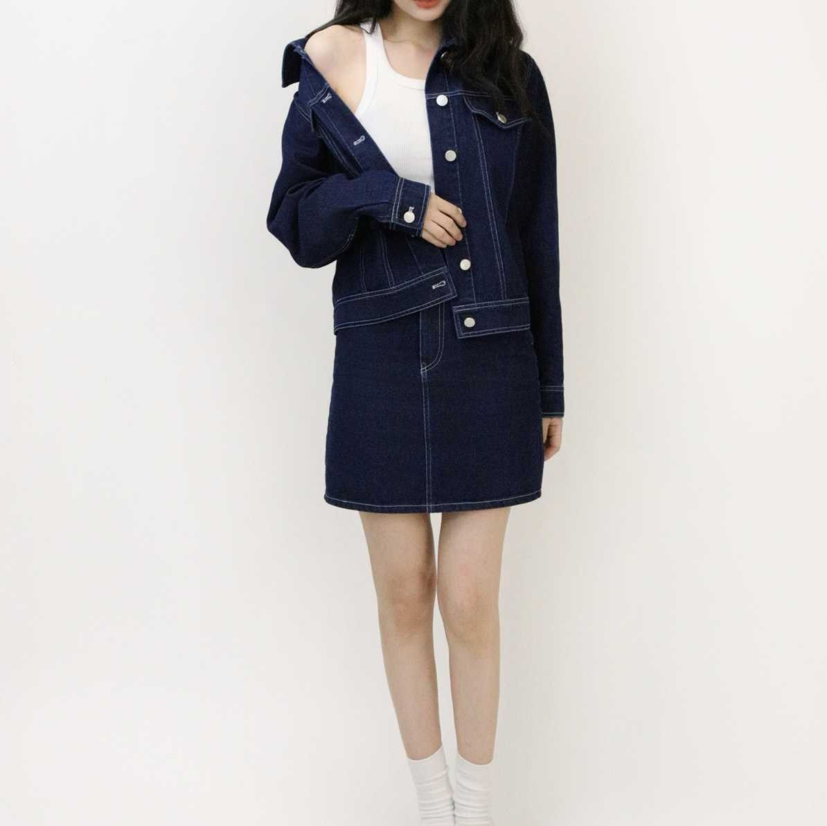 デニムセットアップ クラシック ジャケットスカート セット