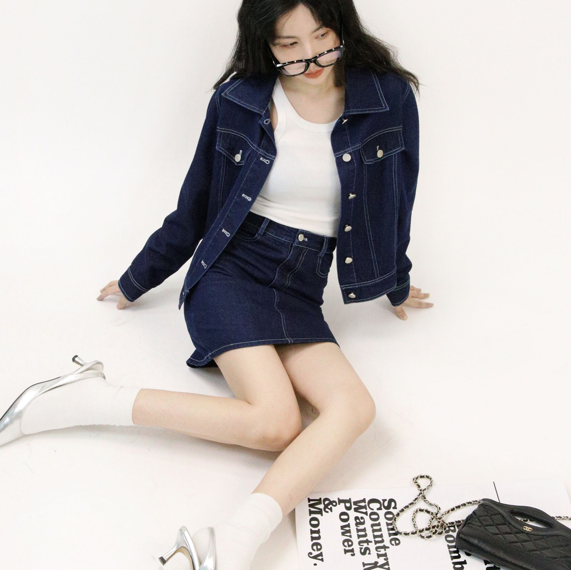 デニムセットアップ クラシック ジャケットスカート セット