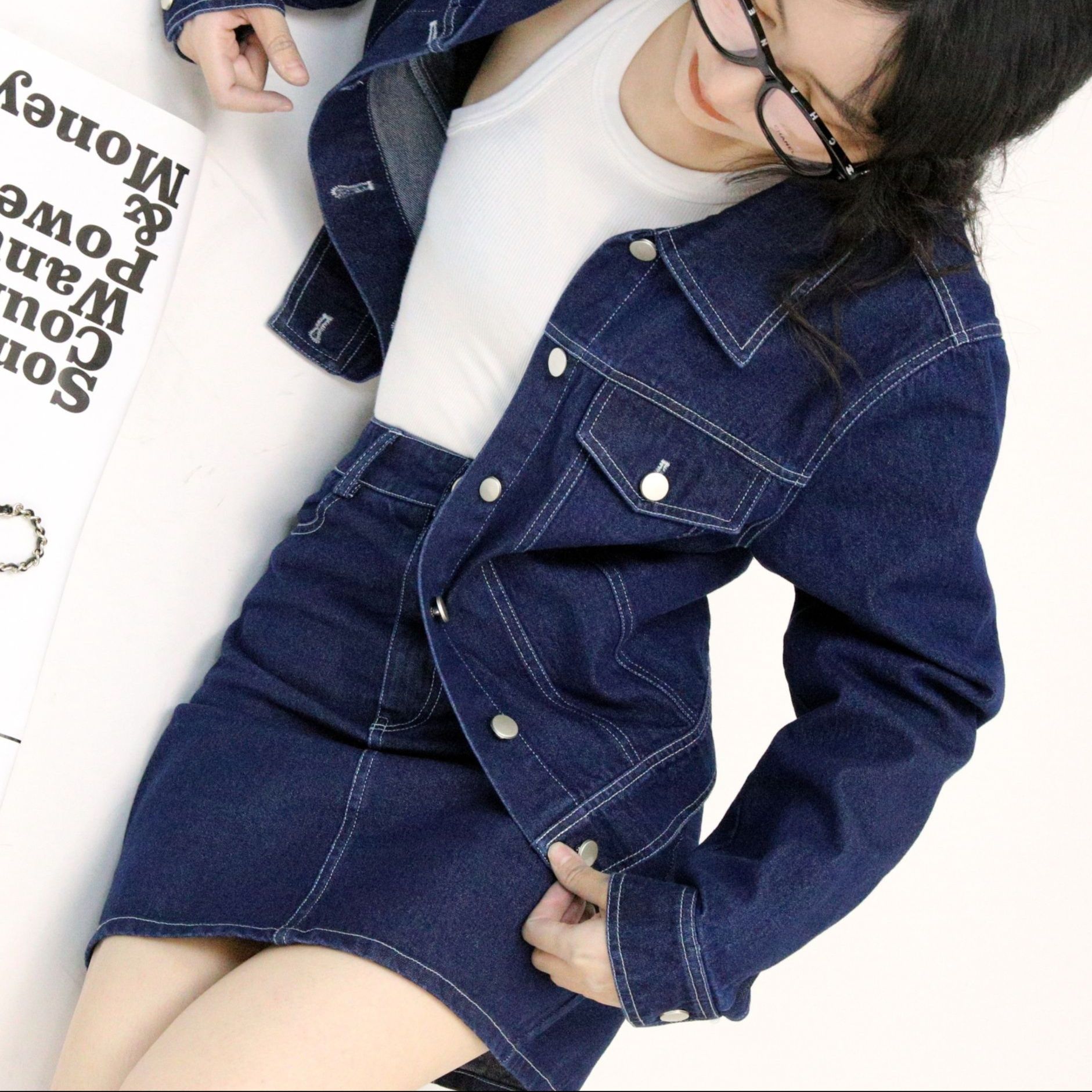デニムセットアップ クラシック ジャケットスカート セット