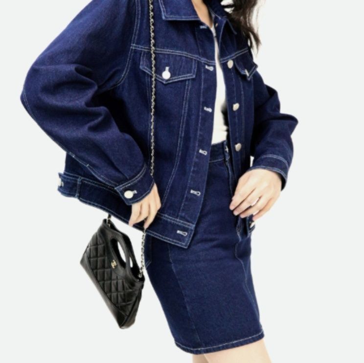 デニムセットアップ クラシック ジャケットスカート セット