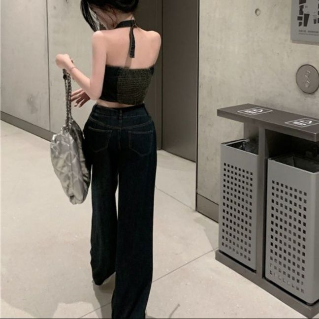 デニムセットアップ ホルターネックビスチェワイドパンツセット