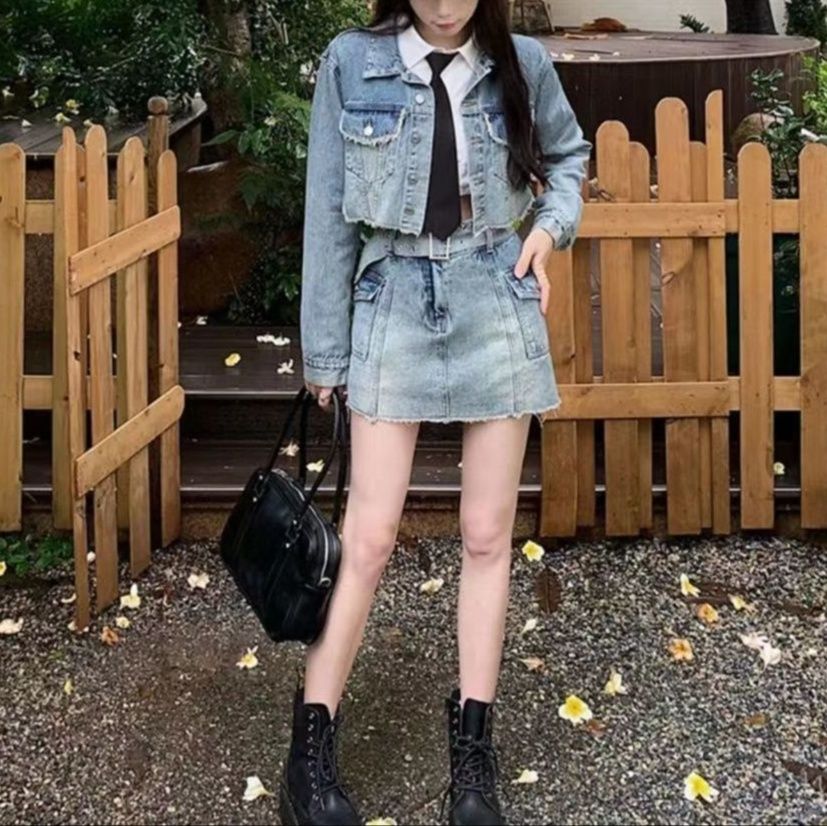 デニムセットアップ クロップド丈ジャケット×ミニスカート