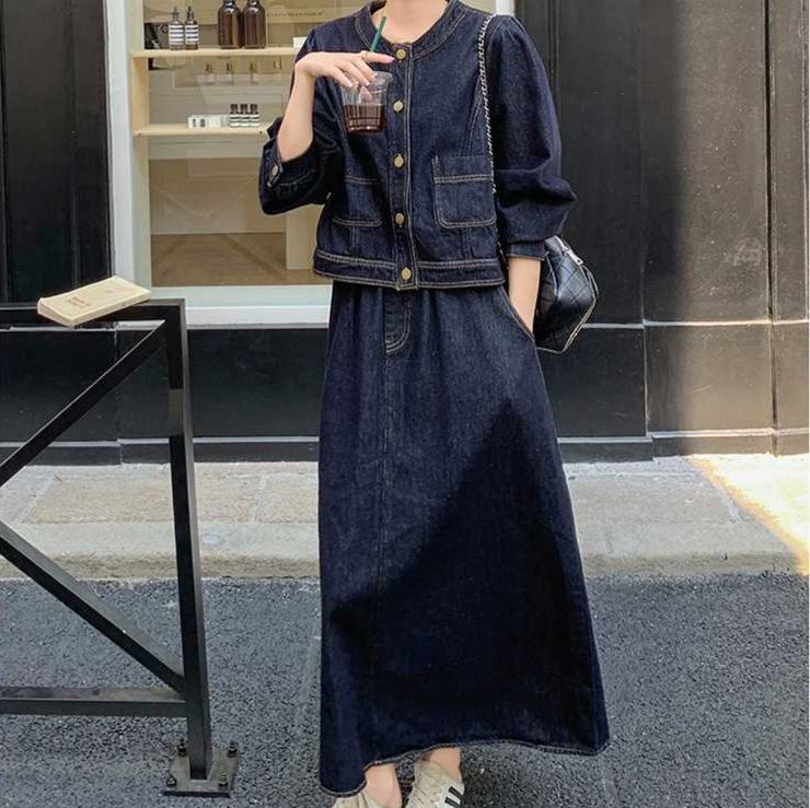デニムセットアップ こなれ感ジャケット＆ロングスカート