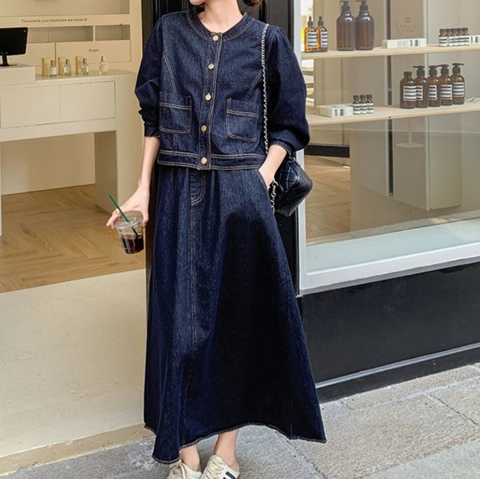 デニムセットアップ こなれ感ジャケット＆ロングスカート