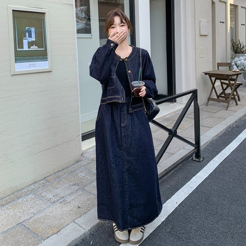 デニムセットアップ こなれ感ジャケット＆ロングスカート