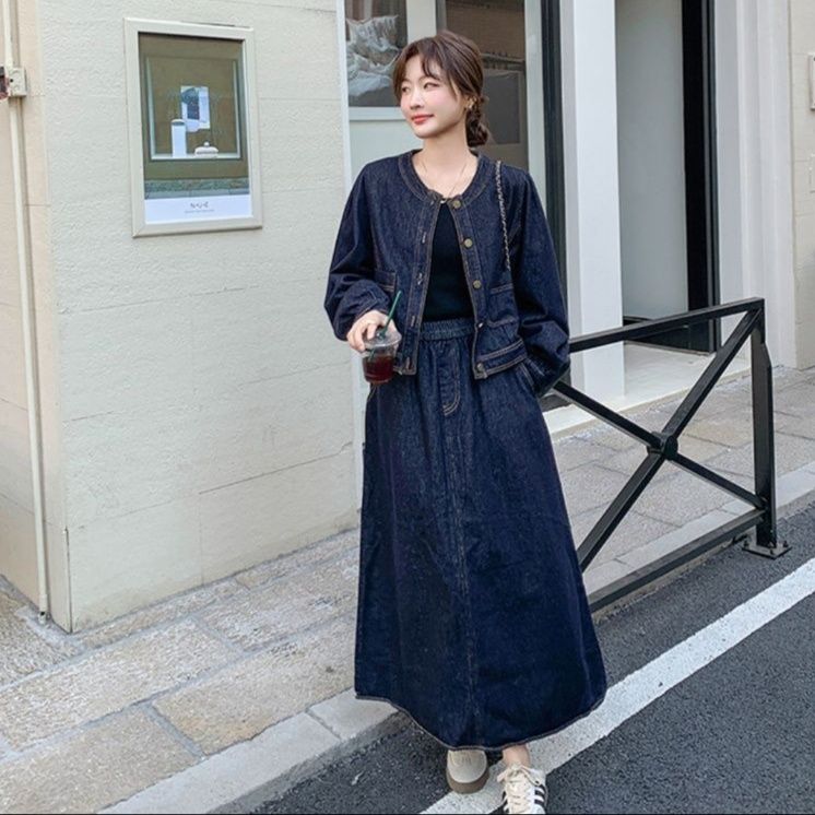 デニムセットアップ こなれ感ジャケット＆ロングスカート