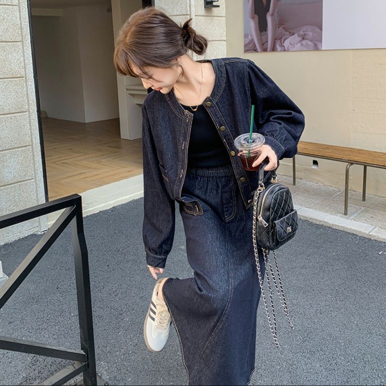 デニムセットアップ こなれ感ジャケット＆ロングスカート