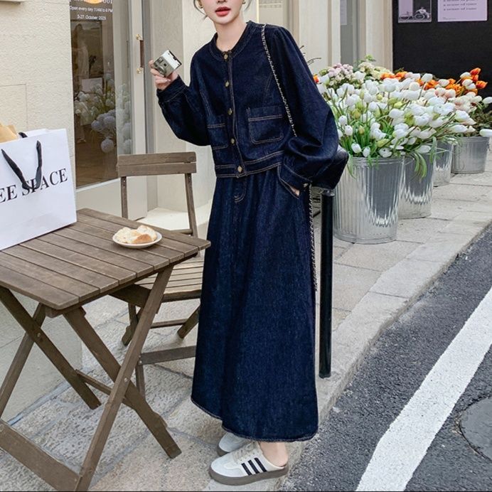 デニムセットアップ こなれ感ジャケット＆ロングスカート