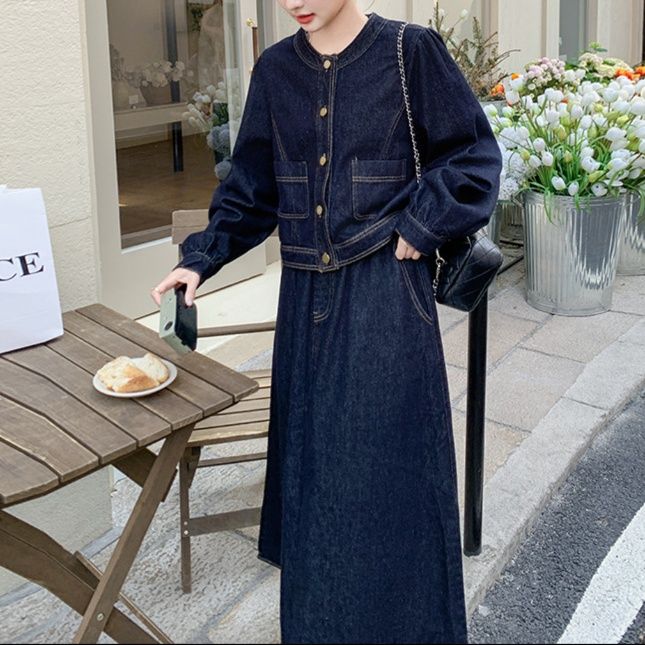 デニムセットアップ こなれ感ジャケット＆ロングスカート