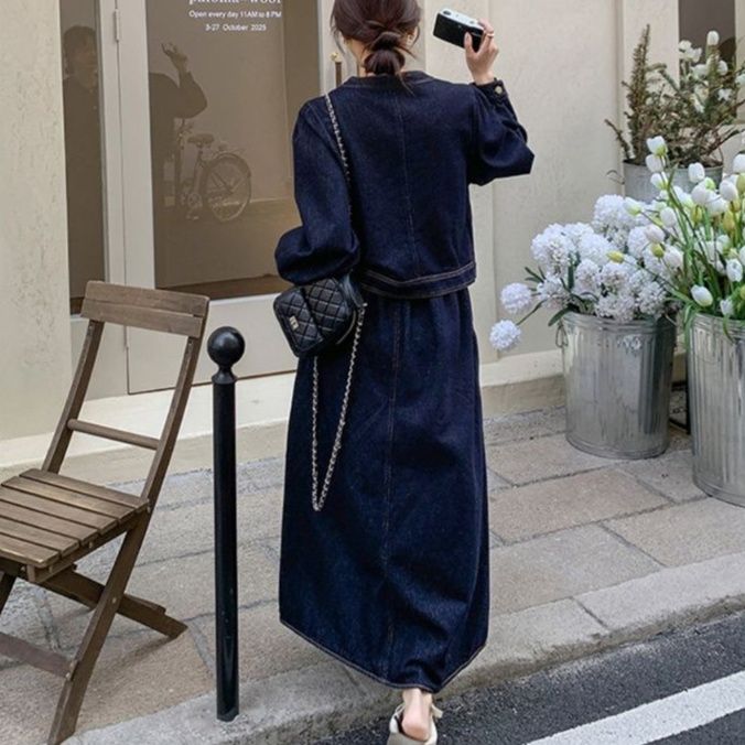 デニムセットアップ こなれ感ジャケット＆ロングスカート