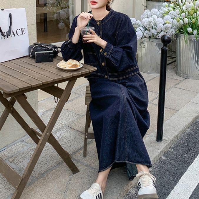 デニムセットアップ こなれ感ジャケット＆ロングスカート