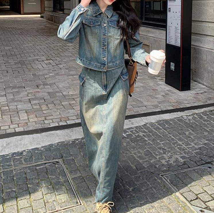 デニムセットアップ 大人のゆとりデニムロングセット