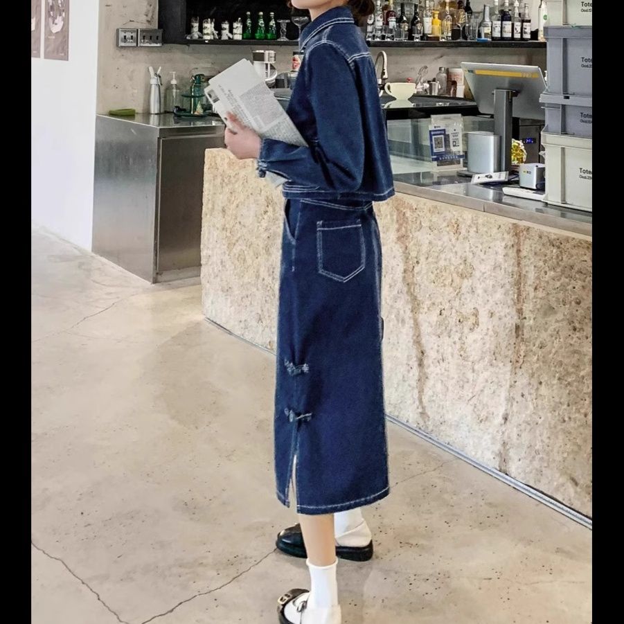 デニムセットアップ チャイナ風ジャケットスカートセット