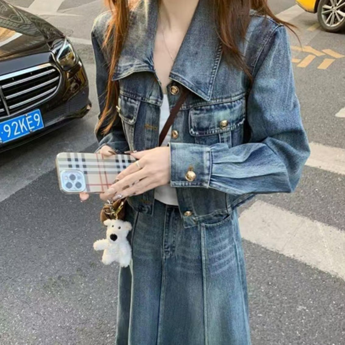 デニムセットアップ 程よい色落ちジャケット×ロングスカート