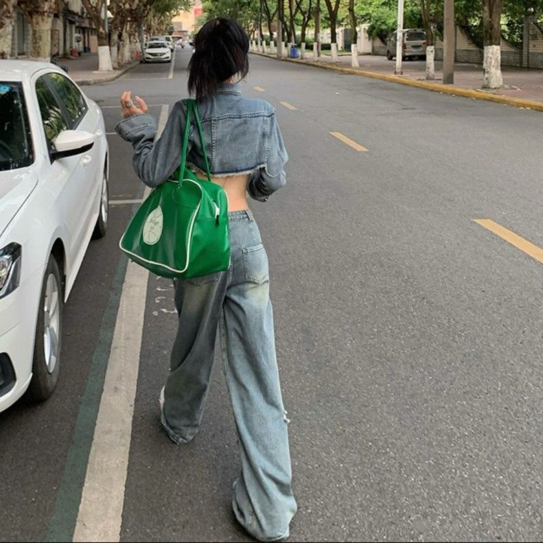 デニムセットアップ クロップド丈ダメージ加工セットアップ