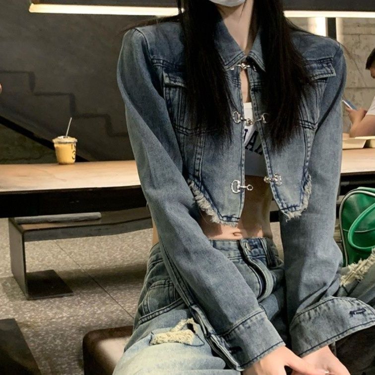 デニムセットアップ クロップド丈ダメージ加工セットアップ