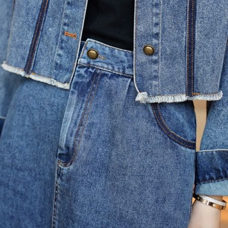 デニムセットアップ クロップド丈ジャケット×ロングスカート