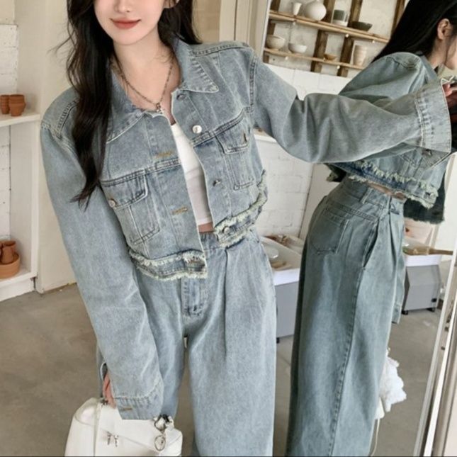 デニムセットアップ ワイドシルエット ジージャン×ワイドパンツ 上下セット