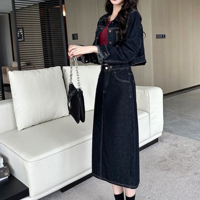 デニムセットアップ クロップド丈デニムジャケット＆スカート