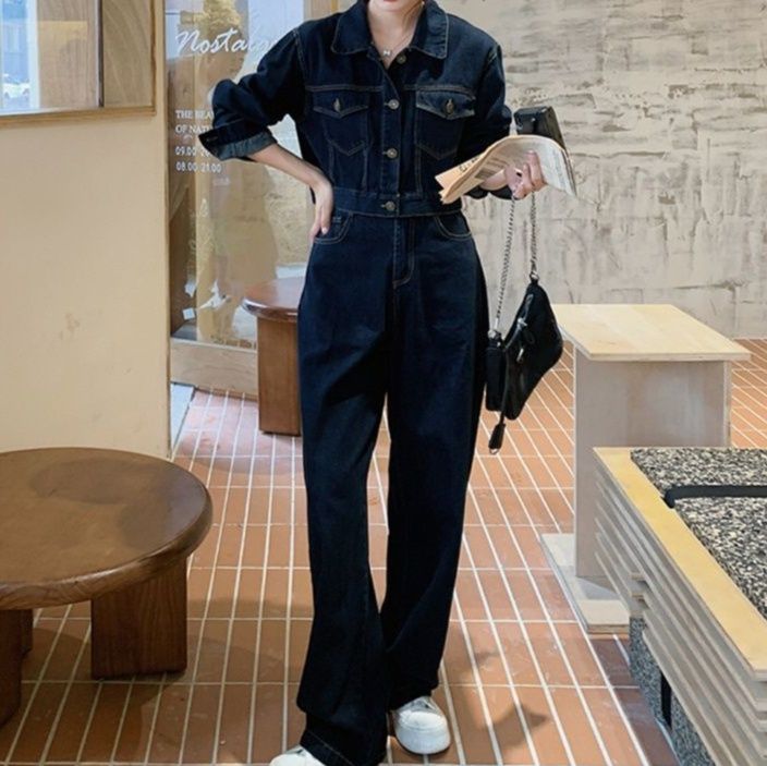 デニムセットアップ ゆったりシルエット上下セット天然綿デニムジャケットパンツ