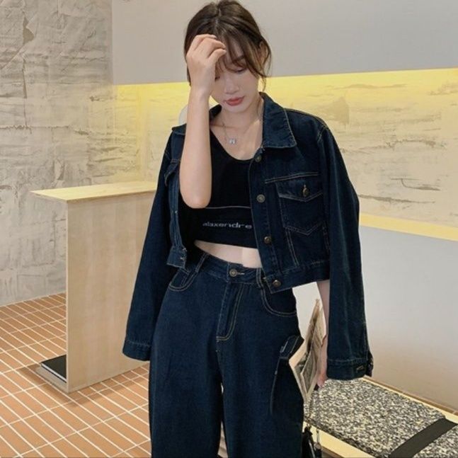 デニムセットアップ ゆったりシルエット上下セット天然綿デニムジャケットパンツ