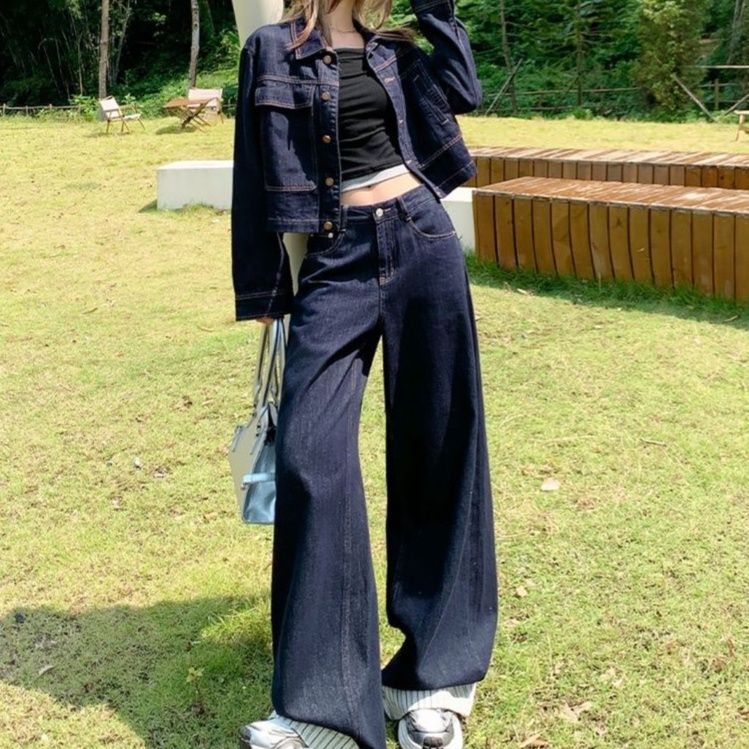 デニムセットアップ ヴィンテージ風ワイドシルエット上下セット